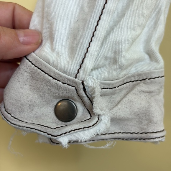 Jakket NY | Cream White Leather & Twill Riveted Studded Zip Pocket Moto Jacket S - Picture 14 of 16